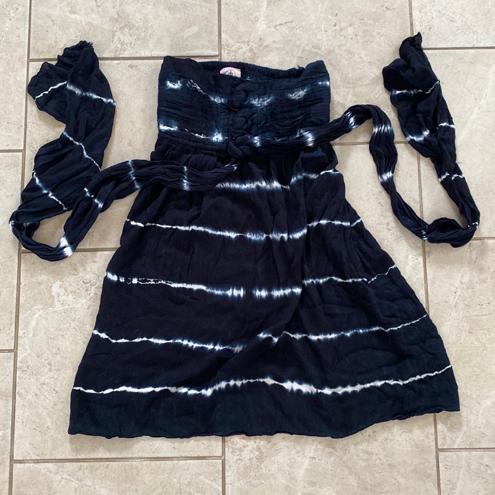 Aloha Royale Dark Blue/White Tie Dye Stripe Strapless Dress